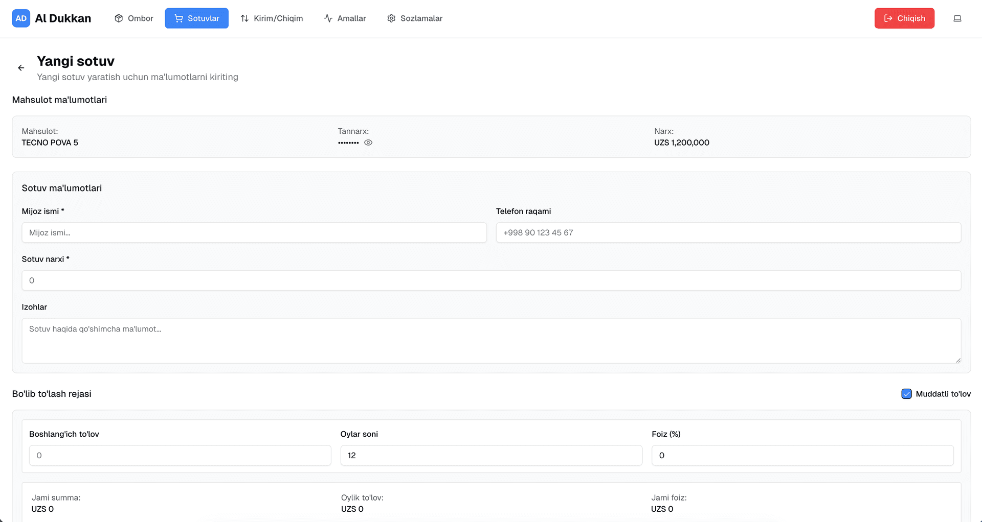 Muddatli to'lovlar va nasiya savdolar boshqaruvi - Nasiya savdolar